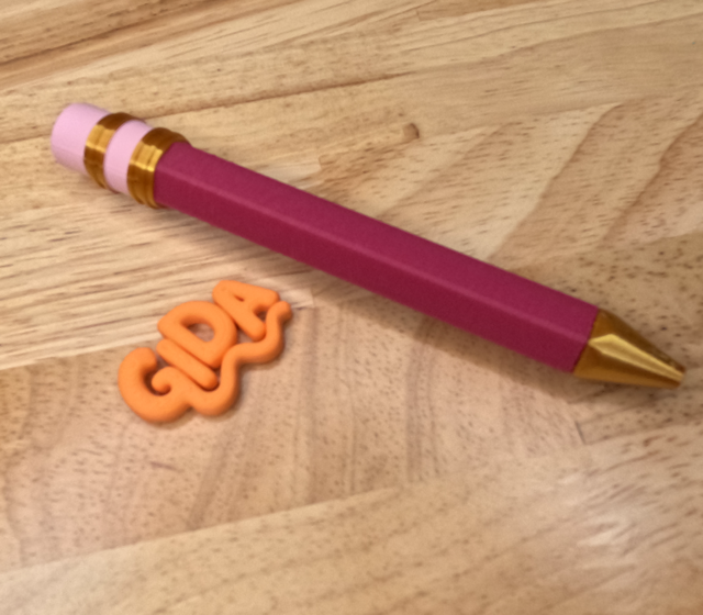✏️ 3D Printed Jumbo Pencil Pen | Refillable Ink | Magenta and gold Gift Ballpoint Pen
