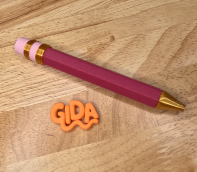 ✏️ 3D Printed Jumbo Pencil Pen | Refillable Ink | Magenta and gold Gift Ballpoint Pen