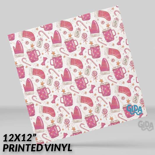 Christmas Pink Items Pattern 12x12" Printed Permanent Vinyl