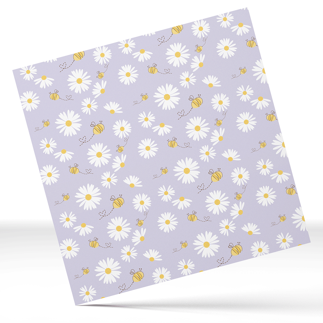Purple Daisies and Bee's Pattern 12x12" Printed Permanent Vinyl