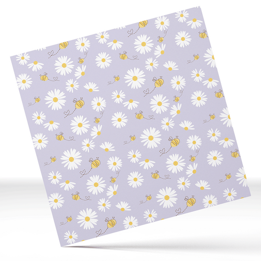 Purple Daisies and Bee's Pattern 12x12" Printed Permanent Vinyl