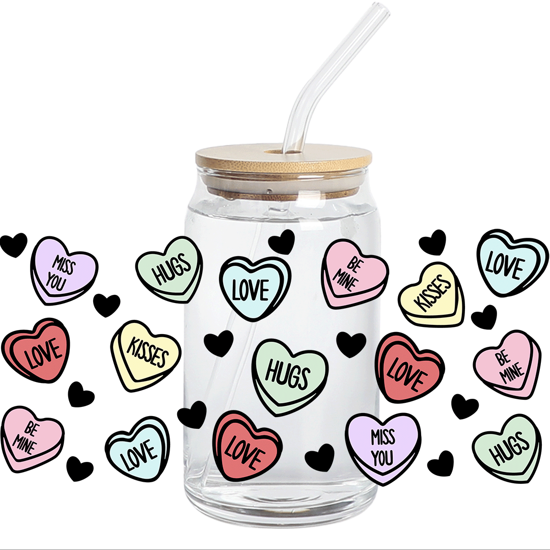 UV DTF - BLACK Litte Hearts Valentines 16 oz Wrap