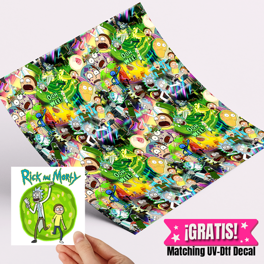High-Quality Printed Adhesive Vinyl – Permanent Finish 12x12" Rick and Morty  / Free Uvdtd decal