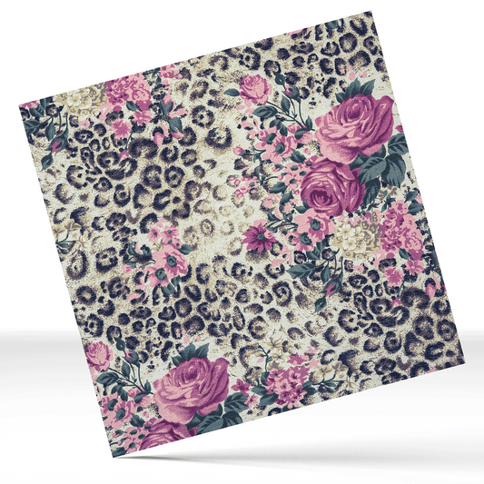 Pink Flowers Animal Print background 12x12 " Printed  Permanent Vinyl