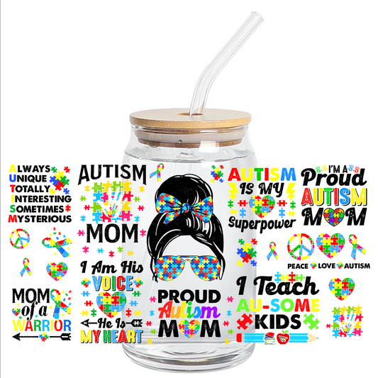 UV DTF Stickers Wraps  - Proud Autism Mom Libbey cup Wrap