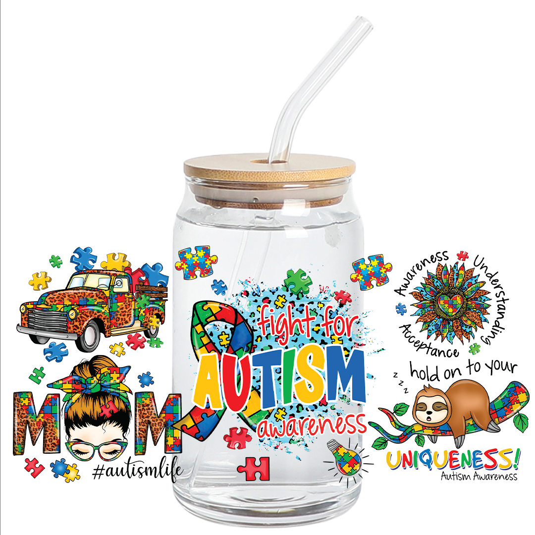 Cup Wrap Stickers UV DTF - Fight for Autism Mom Wrap