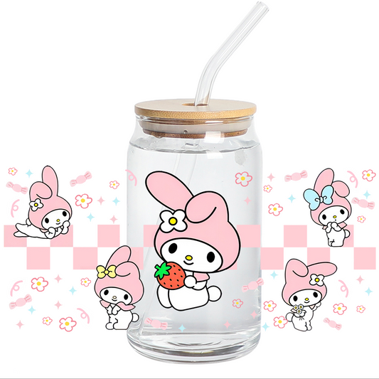 UV DTF WRAP -  Baby Pink Libbey Cat Glass Can Wrap 12 oz - Sticker