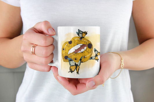 UV DTF STICKER - Yellow Lips and Butterflies