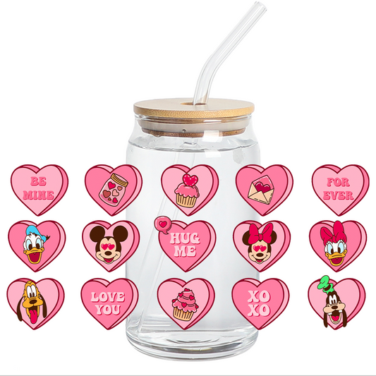 UV DTF Wrap - Be mine Pink Hearts Libbey cup Wrap - Stickers