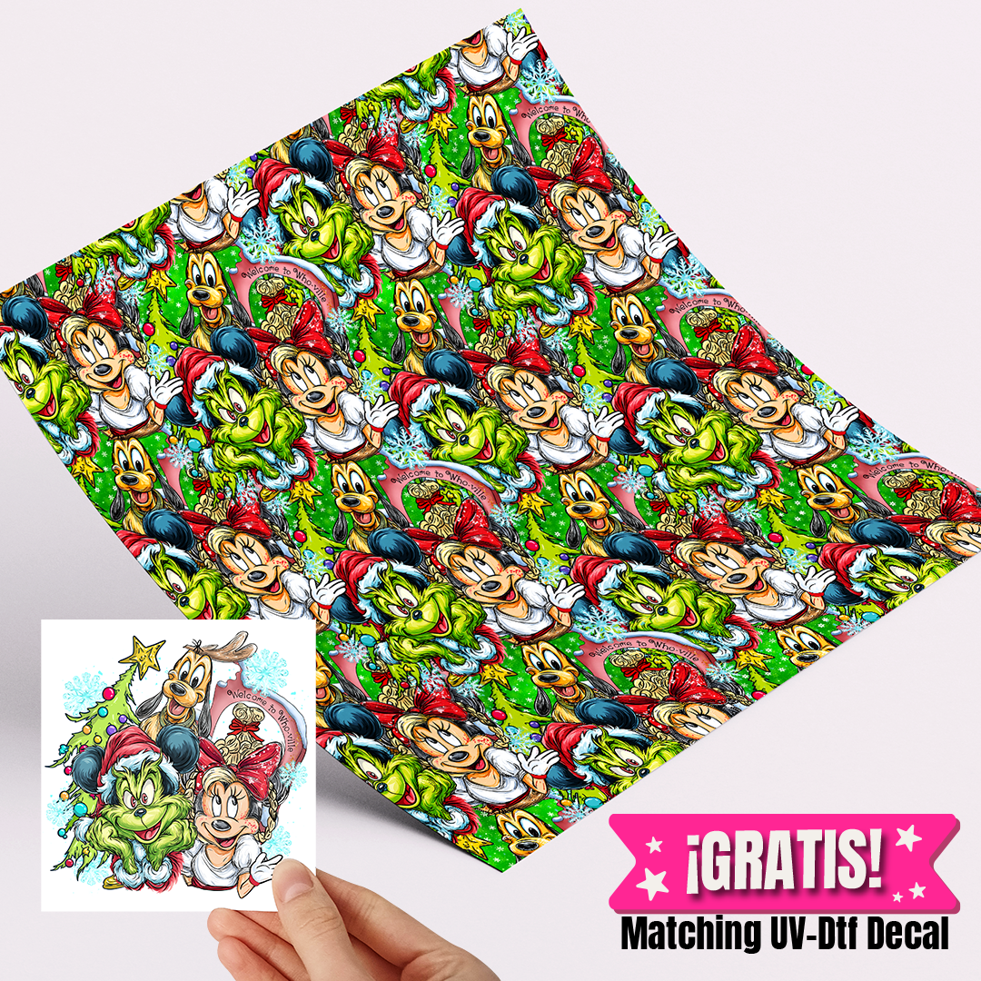High Quality Printed Adhesive Vinyl – Permanent Finish 12x12" Mickey Grinchy / Free Uvdtd decal