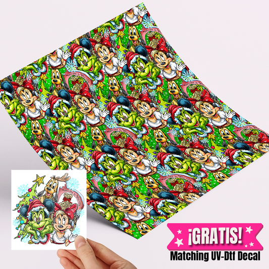 High Quality Printed Adhesive Vinyl – Permanent Finish 12x12" Mickey Grinchy / Free Uvdtd decal