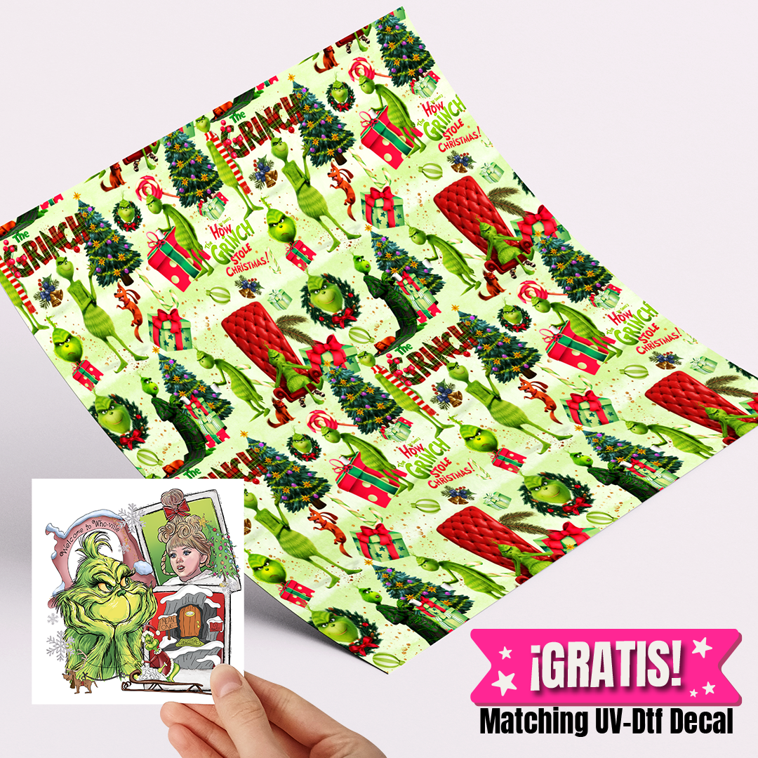 High Quality Printed Adhesive Vinyl – Permanent Finish 12x12" Green Grinchy / Free Uvdtd decal