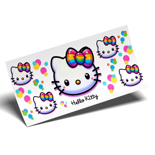 Cup Wrap Sticker UV DTF - Rainbow Bubbles Hello kitty bow Wrap