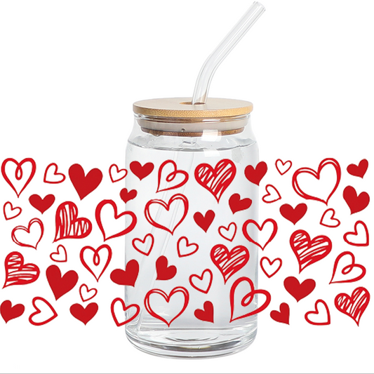 Cup Wrap Uv Dtf Stickers Wraps - Red Love Hearts  Wrap