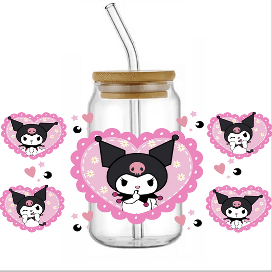 UV DTF -  Kuromi Pink Hearts  16oz  libbey cup Wrap