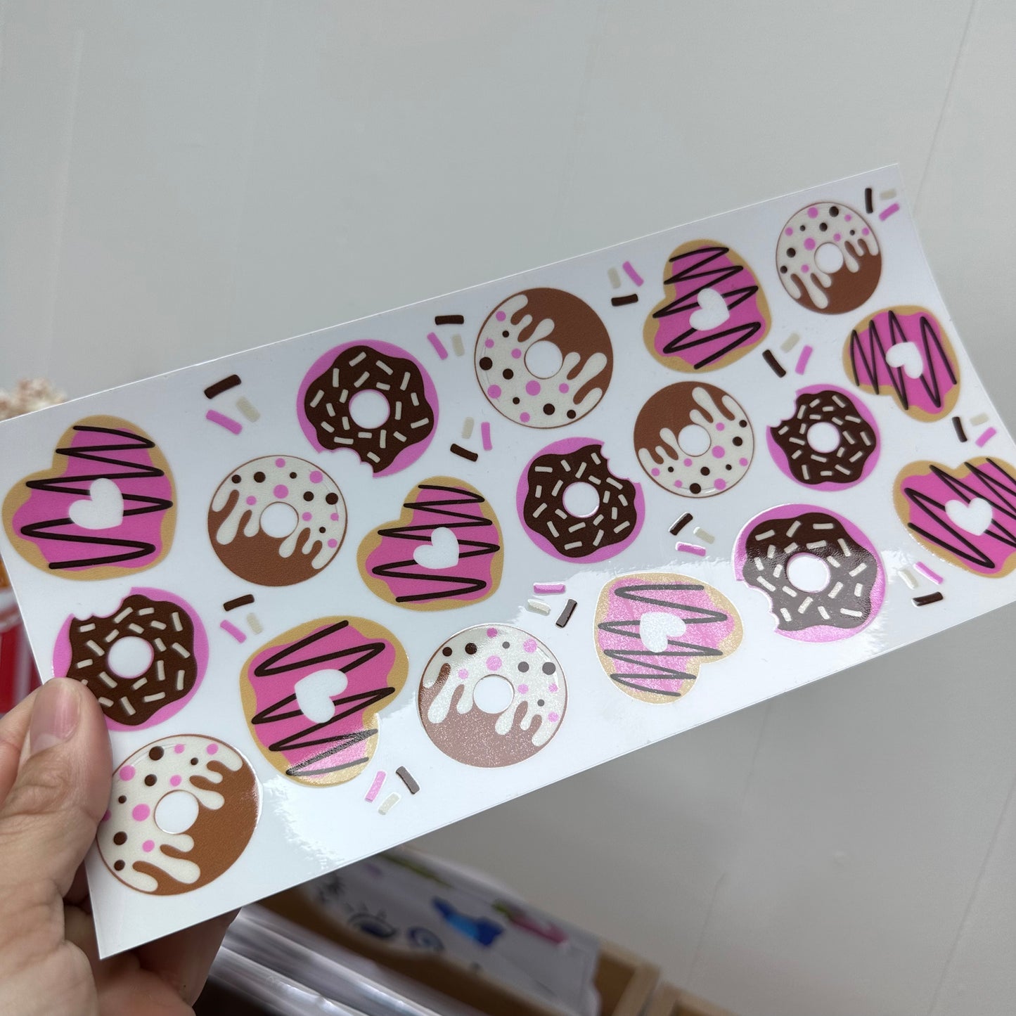 UV DTF - Pink Hearts Donuts  16 oz  WRAP