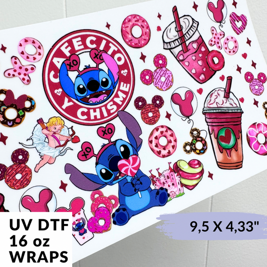 UV DTF - XOXO LOVE STITCHY CAFECITO Y CHISME Libbey Wrap