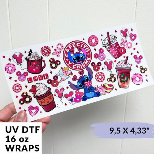 UV DTF - XOXO LOVE STITCHY CAFECITO Y CHISME Libbey Wrap