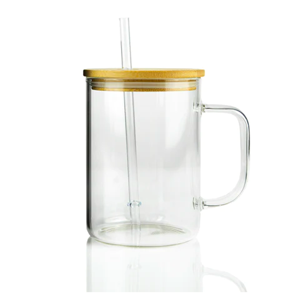 17 oz Clear Transparent Sublimatable Glass Can with Bamboo Lid: Personalized Eco-Friendly Elegance