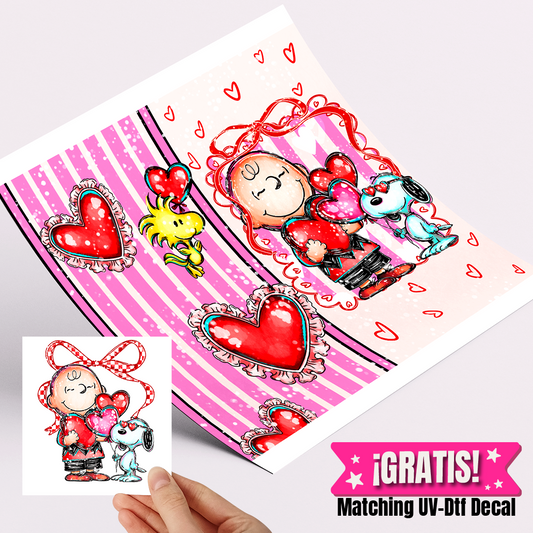 20 OZ straight tumbler Patterned Vinyl - Bubble hearts Patterned Snoopy 23.5x20.5 centimeters