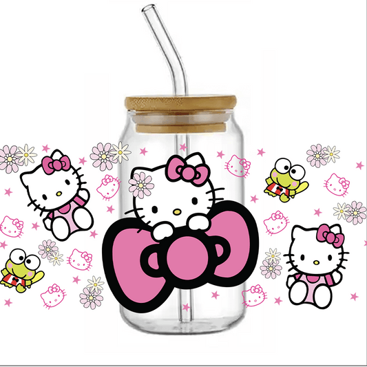 UV DTF - Fucsia Bow Kitty and keroppi libbey cup Wrap