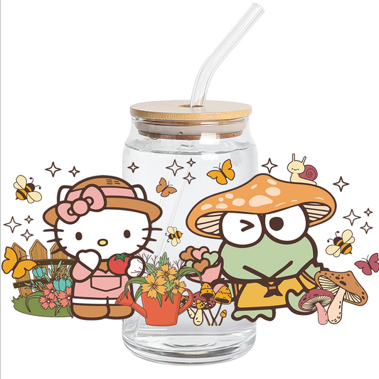 Cup Wrap Uv Dtf Sticker - Kero and Kitty at the garden Libbey cup Wrap