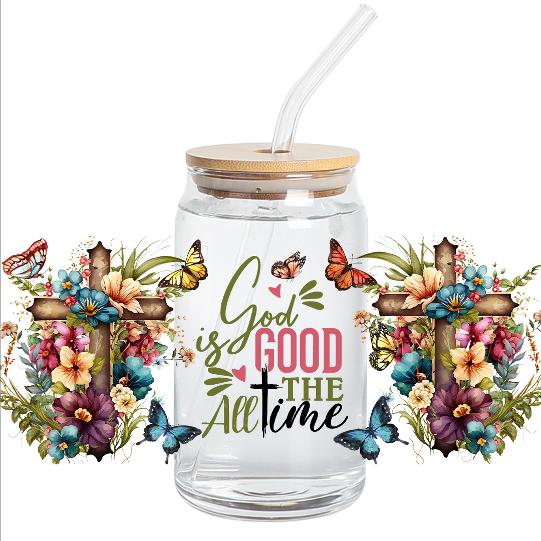 Cup Wrap Uv Dtf Sticker - flowers God is Good all the time Libbey Wrap
