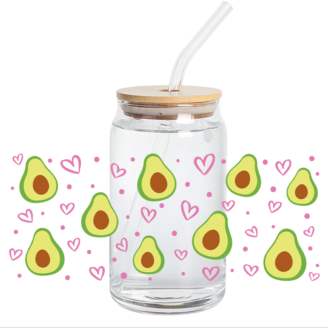 UV DTF Stickers Wrap -  Avocados Pink Heart Libbey cup Wrap