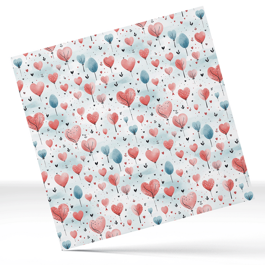 Floating Heart Balloons 12x12 " Printed  Permanent Vinyl