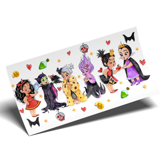 Cup Wrap Stickers UV DTF Wrap -  6 Little Villains  16oz Libbey cup Wrap