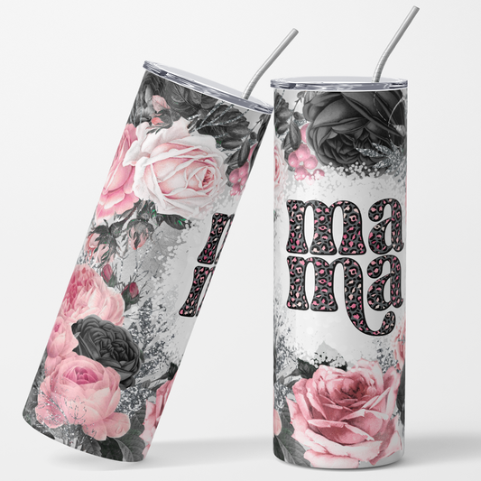 Wrap - Printed Vinyl Sheet Pink silver flowers MAMA 20oz Straight Tumbler wrap Vinyl