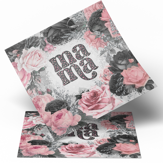 Wrap - Printed Vinyl Sheet Pink silver flowers MAMA 20oz Straight Tumbler wrap Vinyl