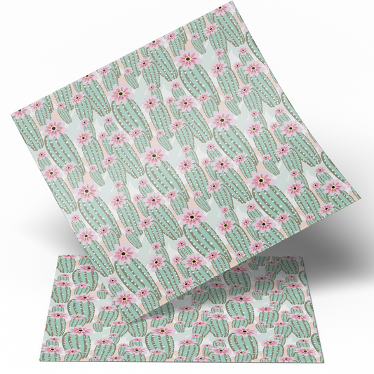 Printed Vinyl Sheet Pink Flowers and Cactus  12x12 " Permanent Vinyl