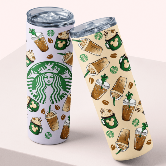 UV DTF - Green Coffee Mouse Tumbler PNG 20oz Full Tumbler Wrap, Cartoon Tumbler Wrap Coffee
