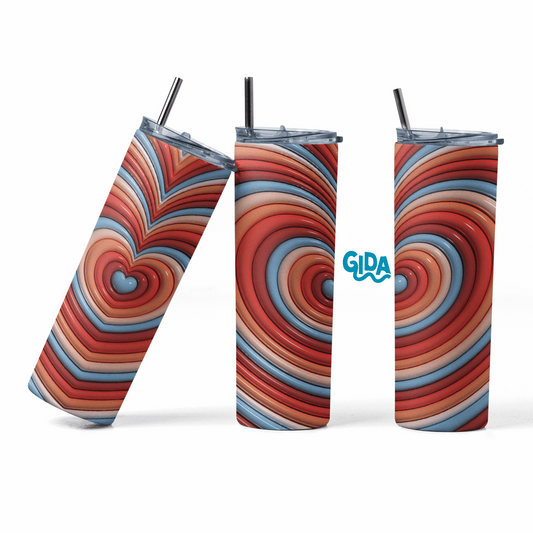 3D - Green/coral Heart Straight 20oz Tumbler wrap Vinyl