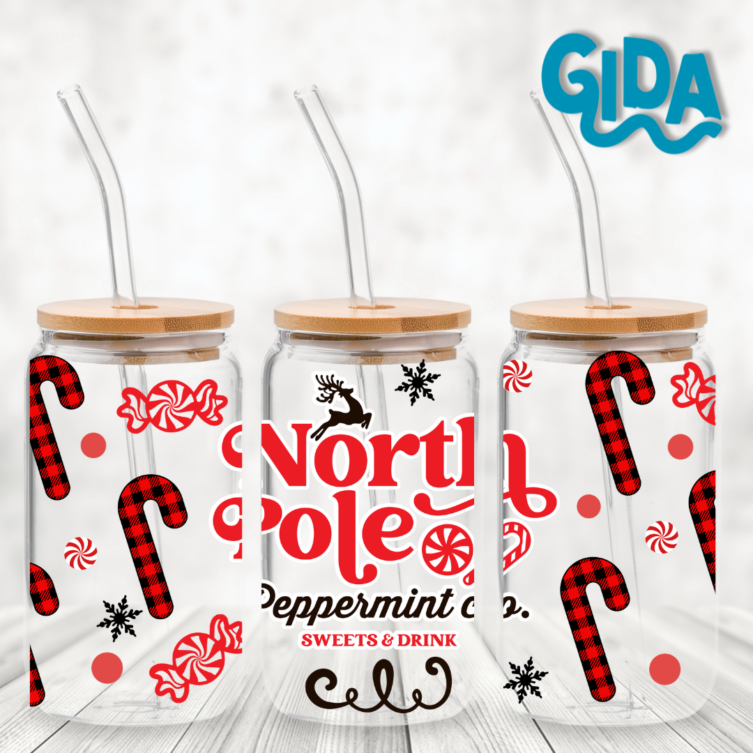 UV DTF -  North Pole Candy Cane libbey cup Wrap