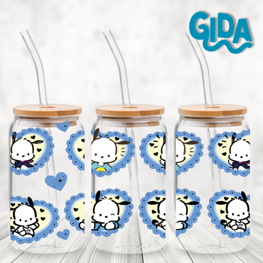 UV DTF WRAP -  Pochacco's Blue Hearts 16oz  libbey cup Wrap