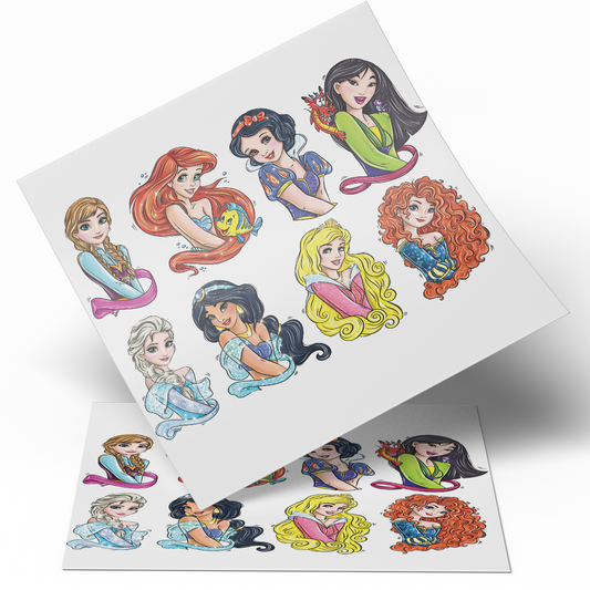 UV DTF Sheet WRAP -  All The Princess  9.5x10 inches