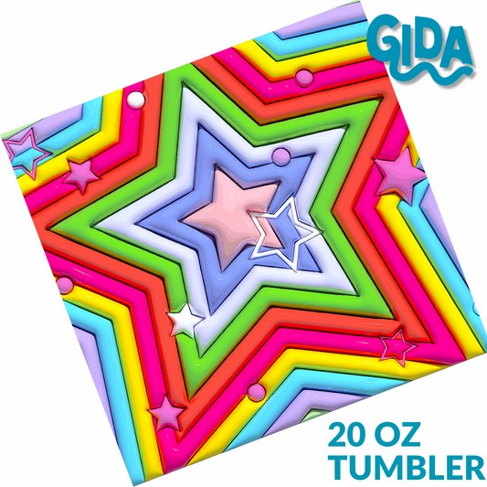 3D - Rainbow Neon Stars Straight 20oz Tumbler wrap Vinyl