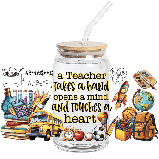 UV DTF - Teachers Touch hearts Glass Can Wrap  LIBBEY 16 oz