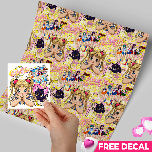 High-Quality Printed Adhesive Vinyl – Permanent Finish 12x12" Sailor moon  / Free Uvdtd decal