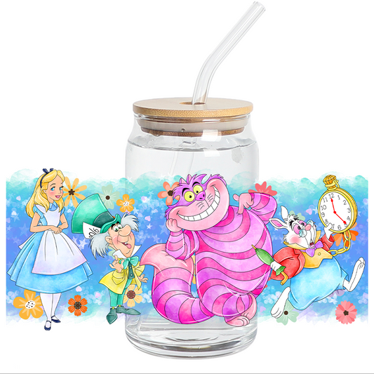 UV DTF Sticker Wrap -  Watercolor Alice wonderland for libbey cup Wrap