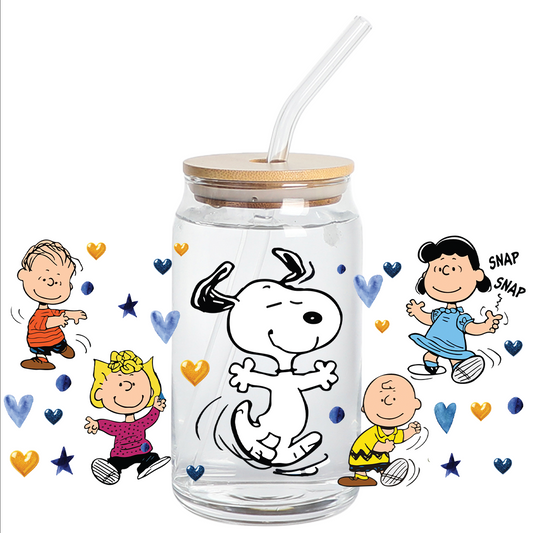 Cup wrap Stickers UV DTF - Snoppy and friends  Glass Can Wrap  LIBBEY 16 oz snoopy
