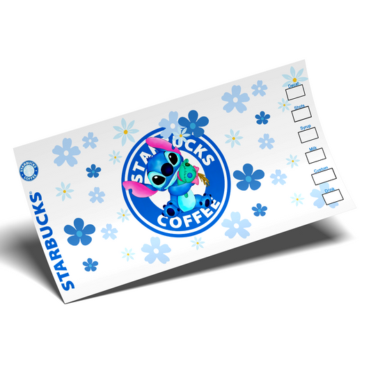 UV DTF - Blue Logo flowers coffee  Libbey Wrap