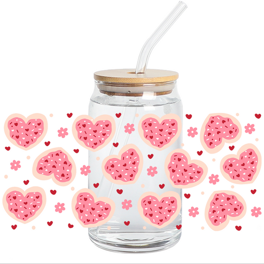 UV DTF WRAP - Pink Hearts Donuts Libbey cup Wrap - Stickers