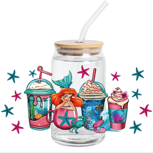 UV DTF Stickers Wraps - Mermaid and Starfish libbey cup Wrap