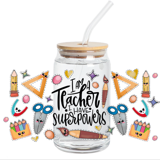 UV DTF - SuperPowers Teacher libbey cup Wrap
