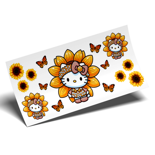 Cup Wrap Sticker UV DTF - Sunflowers Hello kitty Wrap