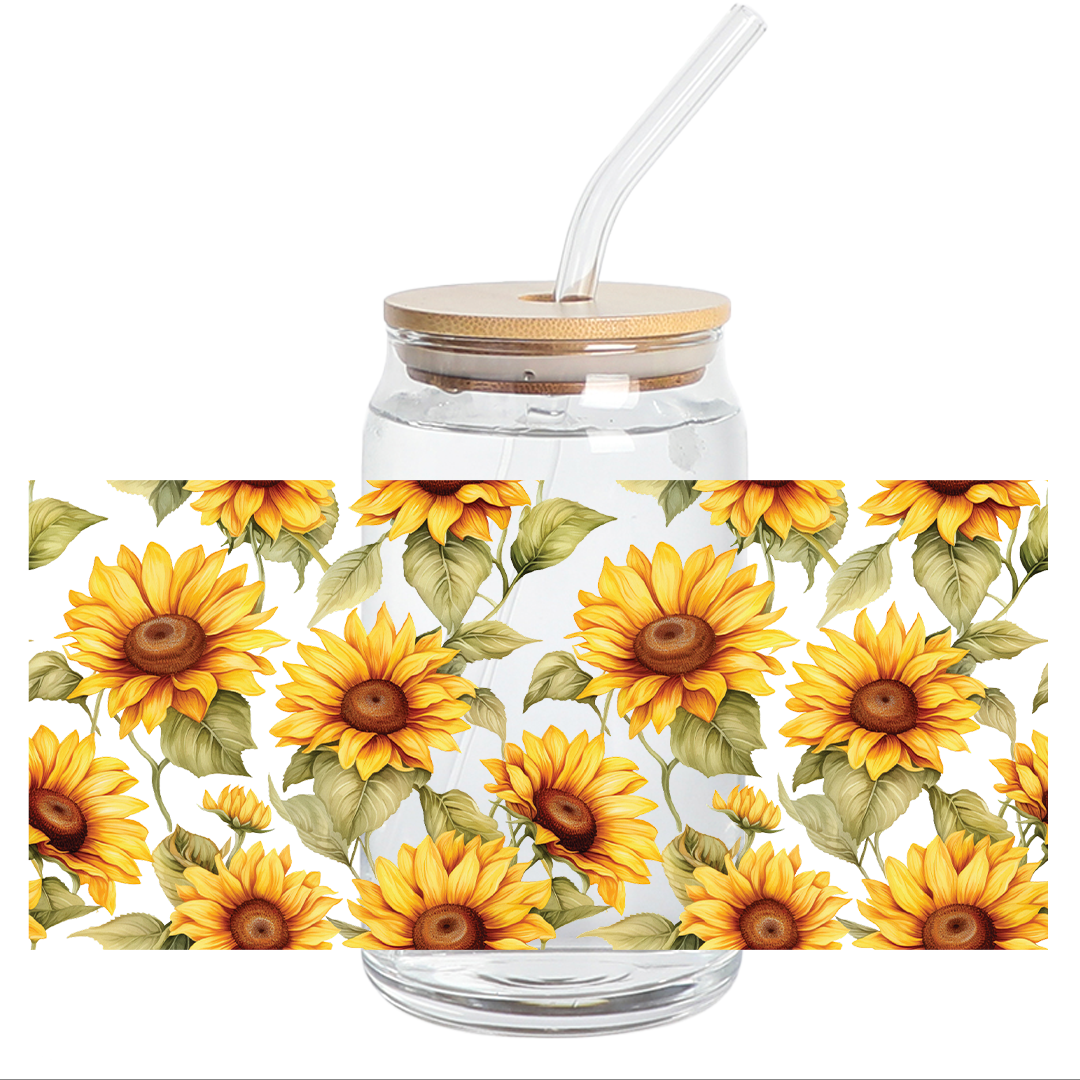 UV DTF Stickers wrap - Full Wrap Sunflowers 16oz Libbey cup Wrap - stickers