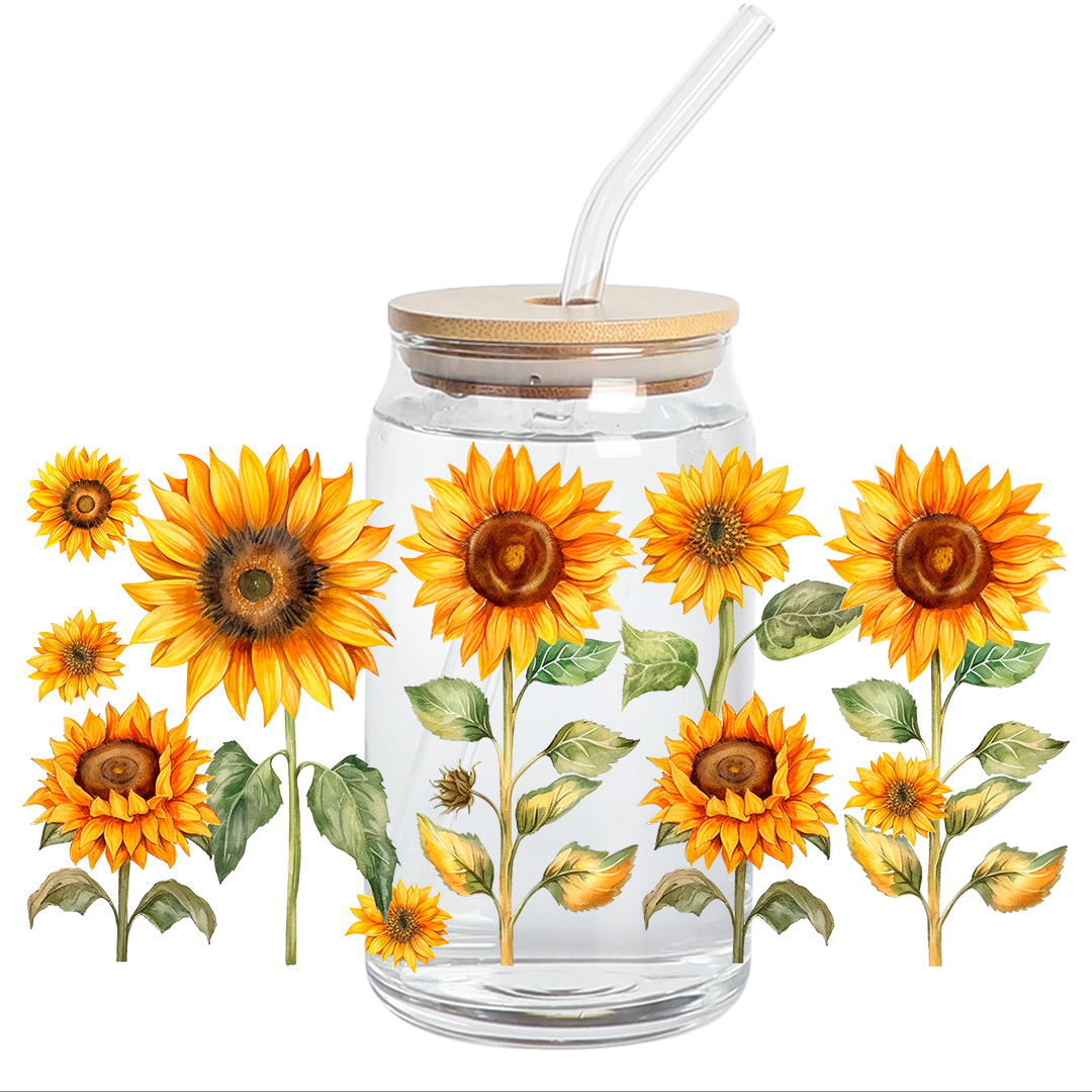 UV DTF wrap - Sunflowers  Libbey cup Wrap - stickers